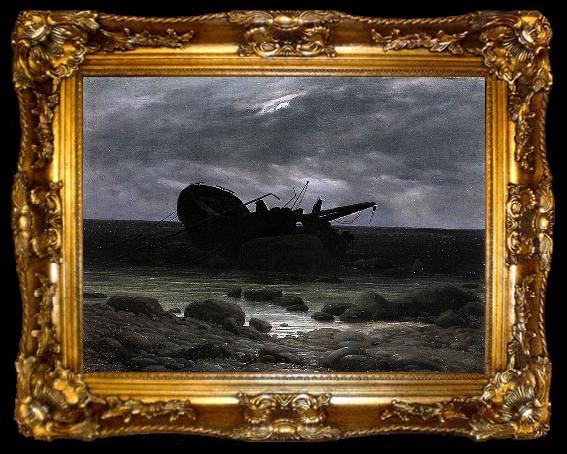 framed  Caspar David Friedrich Wreck in the Moonlight, ta009-2